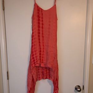 Coral tye-dye high-low dress.